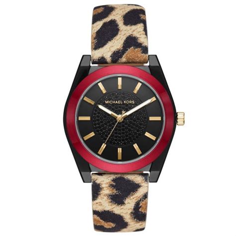 michael kors channing leopard-print leather watch|Michael Kors Women's Channing Animal Print Leather .